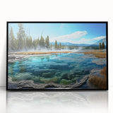 Framed acrylic wall art showcasing a vibrant hot spring landscape design with rich colors and textures, perfect for modern home decor.