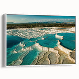 Framed canvas wall art showcasing a serene hot spring landscape design, featuring lush greenery and calming water hues, perfect for enhancing home decor.