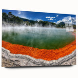Acrylic glass wall art showcasing a serene hot spring landscape design, featuring vibrant colors and intricate details, perfect for home decor enhancement.