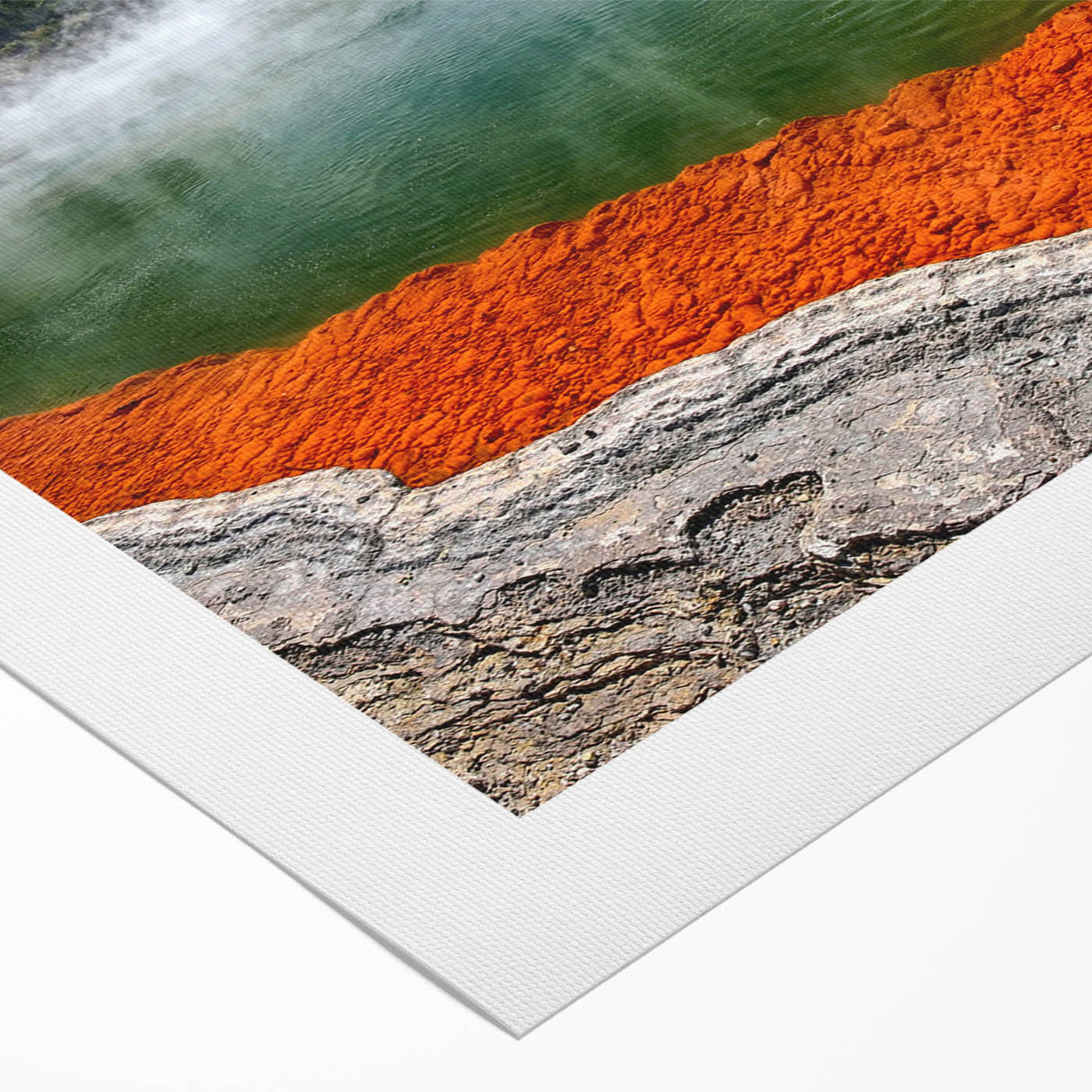 Rolled canvas artwork showcasing a serene hot spring landscape with vibrant colors and intricate details, perfect for adding a tranquil touch to any space.