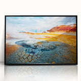Framed acrylic wall art showcasing a vibrant hot spring landscape design, featuring rich colors and intricate details, perfect for modern home decor.