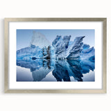 Framed wall art featuring a stunning iceberg landscape design, with a silver frame and mat, perfect for enhancing modern home decor. Ideal for nature lovers.