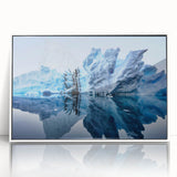 Framed wall art featuring a striking iceberg design, set in a white frame, perfect for modern home decor. This piece adds a serene, icy aesthetic to any living space.