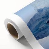 Stunning rolled canvas featuring a vibrant iceberg landscape design, showcasing icy blues and whites, perfect for modern home decor. Packaged securely in a cardboard tube for safe delivery.