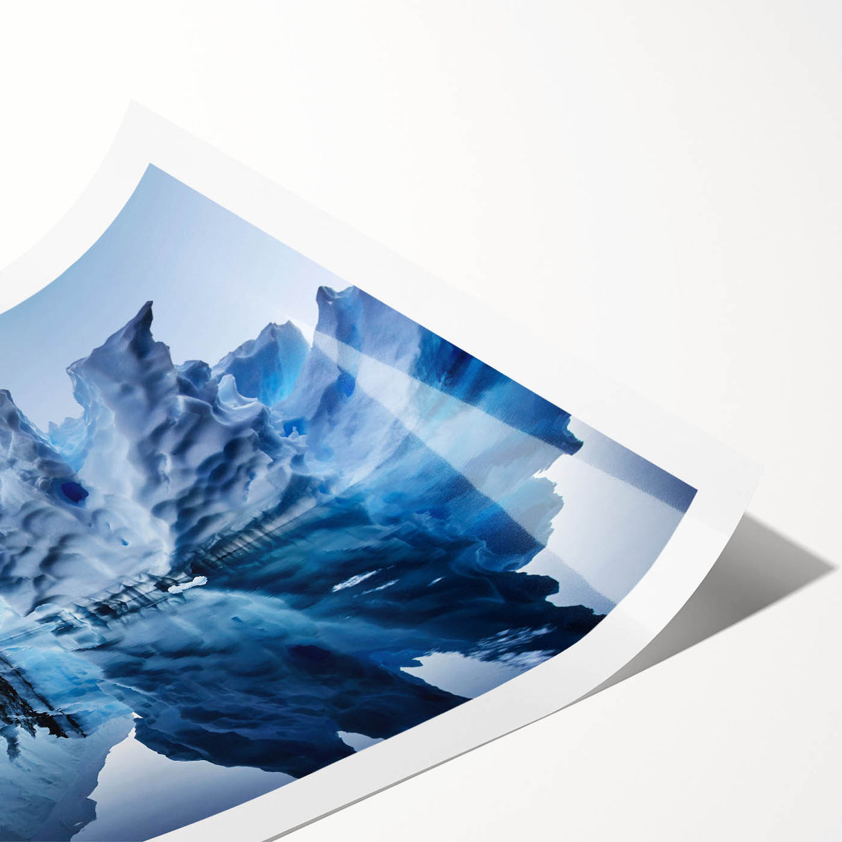 Stunning rolled print showcasing a minimalist iceberg landscape design, featuring cool blue and white tones, perfect for modern home decor. Ideal for adding a serene touch to any room.