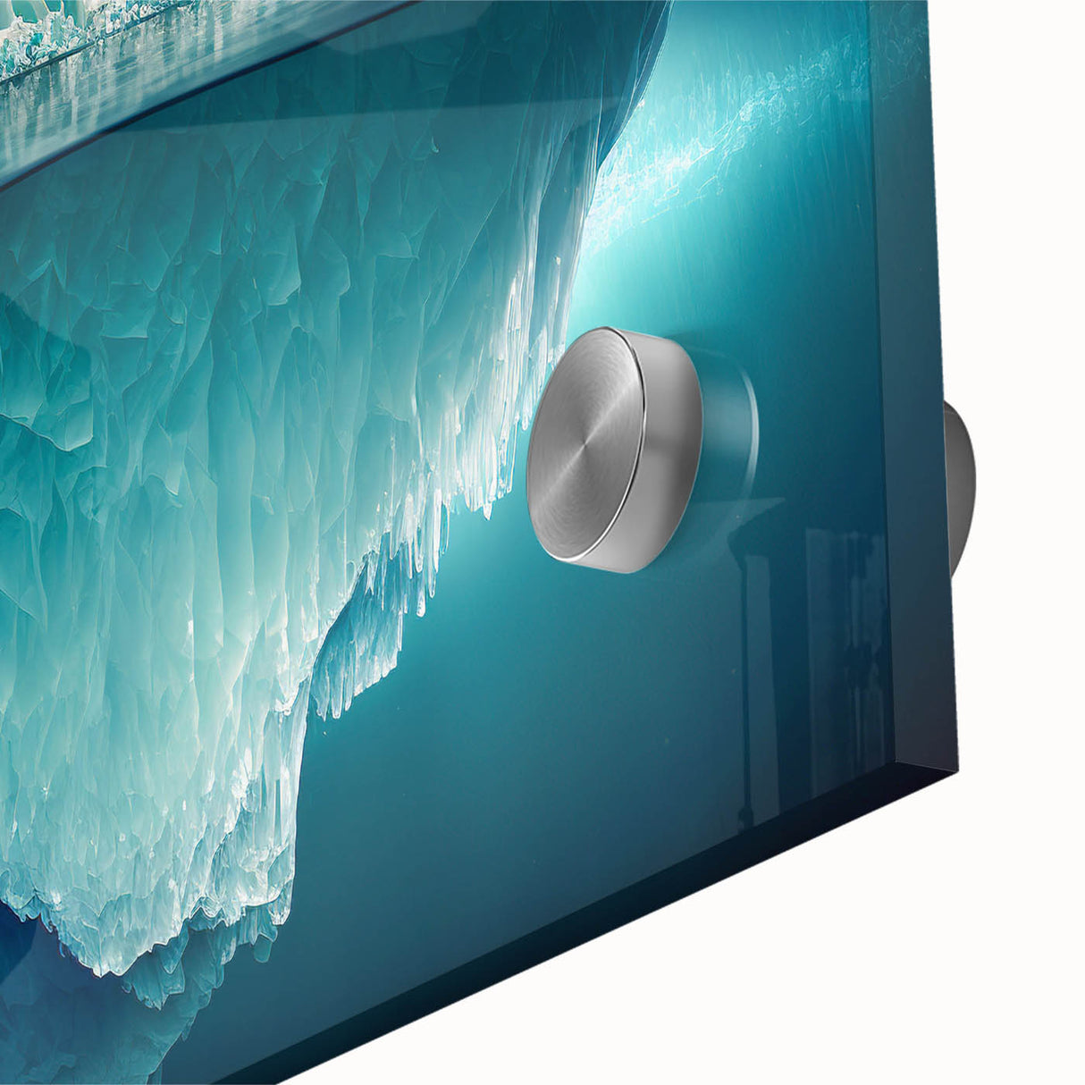 Close-up of a vibrant iceberg design wall art piece, showcasing intricate details and textures. This acrylic glass artwork enhances modern interiors with its striking colors and contemporary style, ideal for art enthusiasts and home decorators.