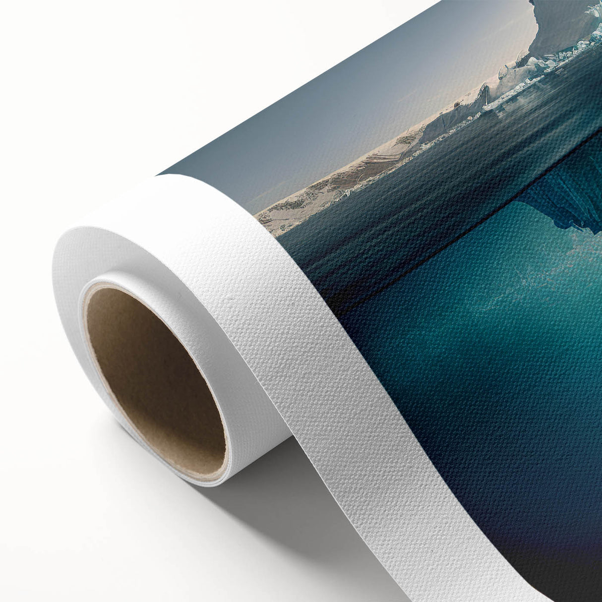 Vibrant rolled canvas wall art featuring an abstract iceberg design in cool blue and white tones, perfect for adding a modern touch to home decor.