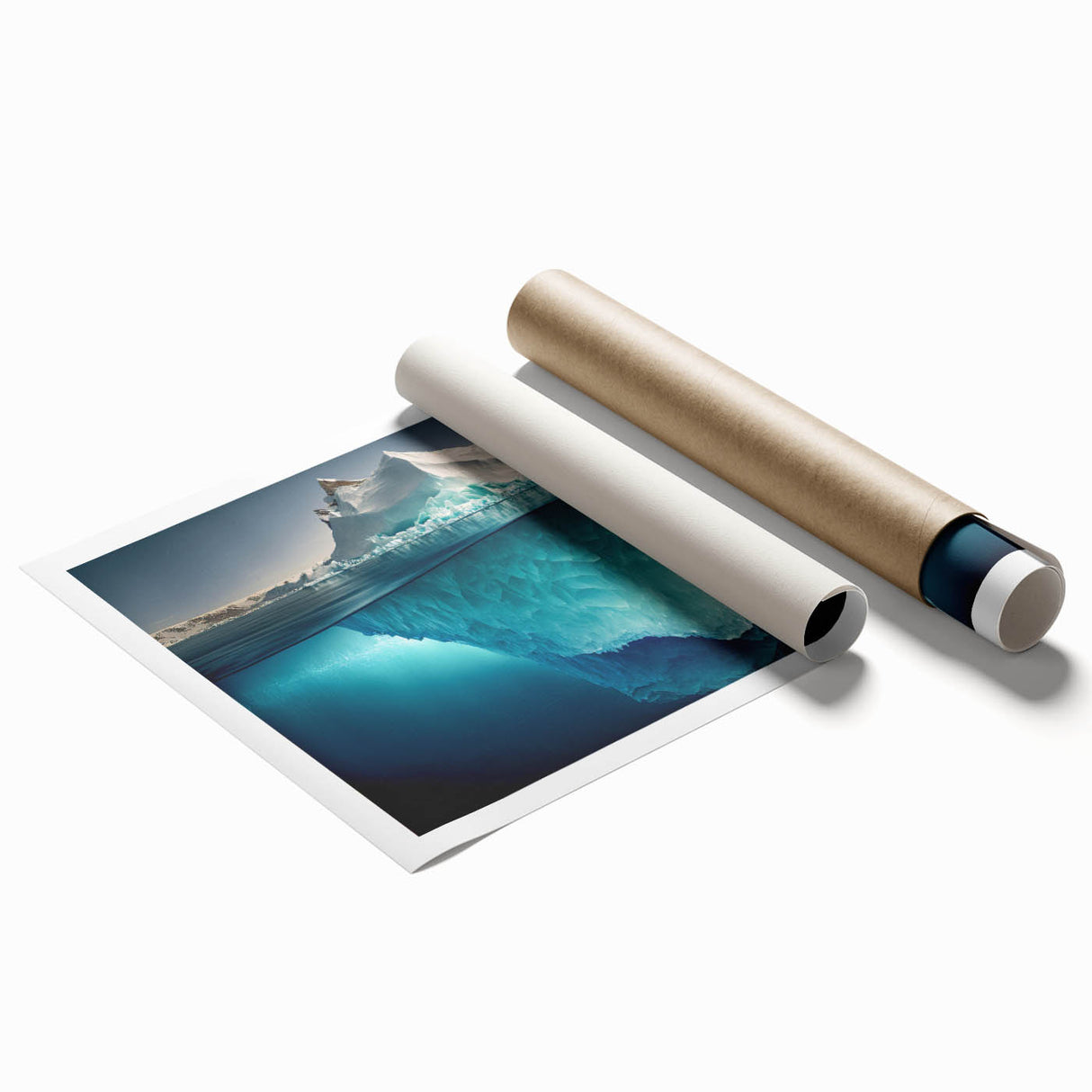 Stunning rolled print of a vibrant iceberg landscape design, showcasing intricate details and rich colors, ideal for modern home decor or art collection.