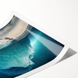 Rolled print of an iceberg landscape design, showcasing vibrant blues and whites with intricate details, ideal for modern home decor and wall art collection.