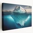 Stretched canvas wall art collection showcasing a stunning iceberg landscape design in vivid blues and whites, featuring a side view that highlights the textured surface and depth, perfect for adding a serene, nature-inspired touch to any modern decor.