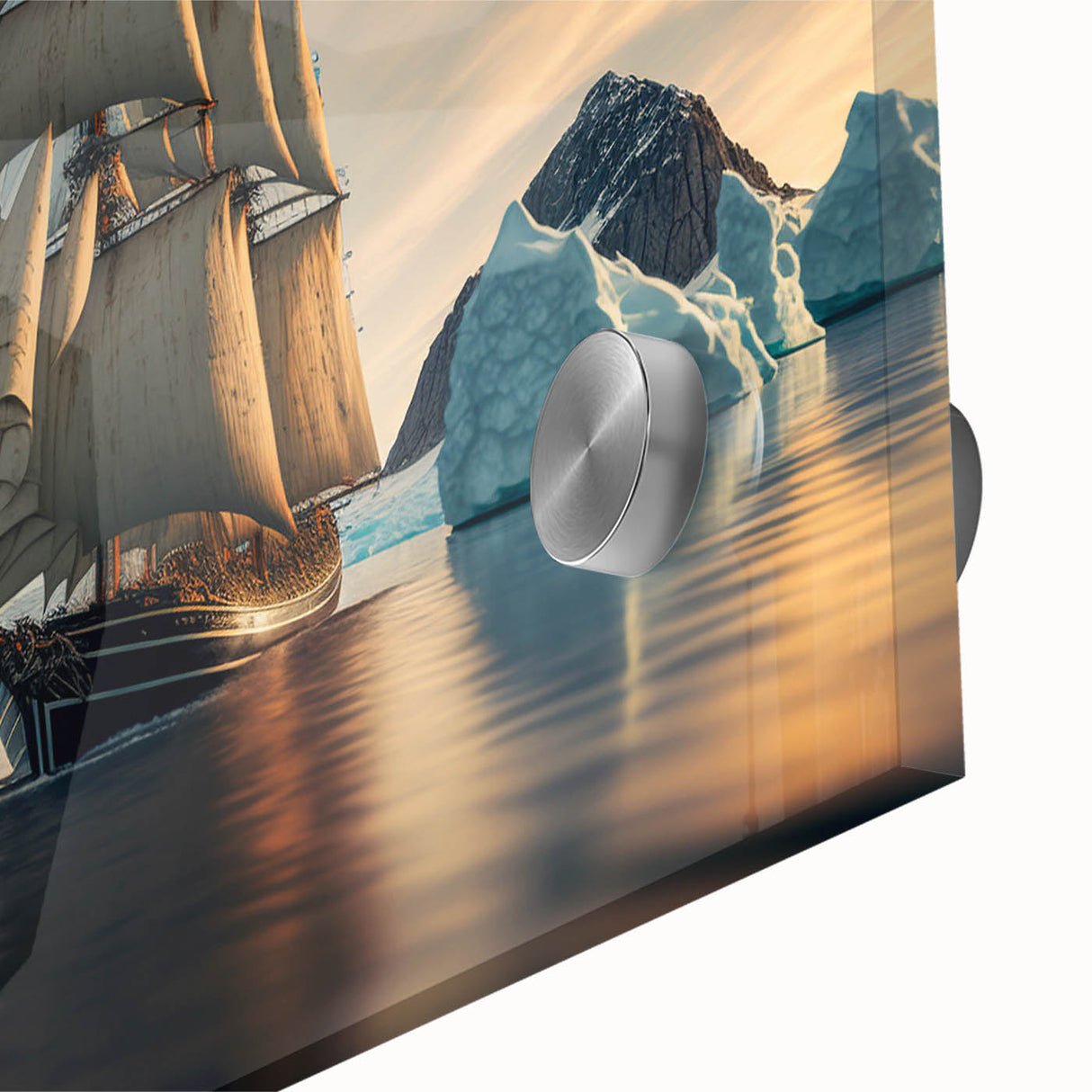 Close-up of a stunning wall art piece featuring an iceberg design, showcasing intricate details and vibrant colors on acrylic glass, perfect for modern home decor.