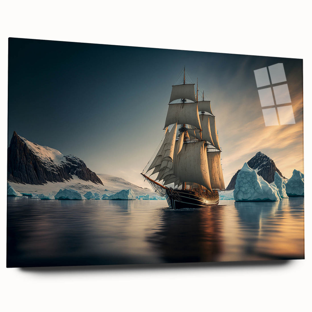 Acrylic glass wall art from the Iceberg Design collection, showcasing a stunning, minimalist landscape featuring cool blue and white tones, perfect for modern home decor.