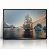 Framed acrylic wall art featuring a stunning iceberg landscape design with a sleek black frame, perfect for modern home decor, adding a serene touch to any room.