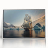 Framed acrylic wall art featuring a striking iceberg design, showcasing vibrant blue and white hues, perfect for modern home decor or office settings.