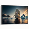 Framed canvas wall art showcasing a striking iceberg landscape design, featuring vibrant blue hues and intricate details, viewed from the side. Ideal for modern home decor.