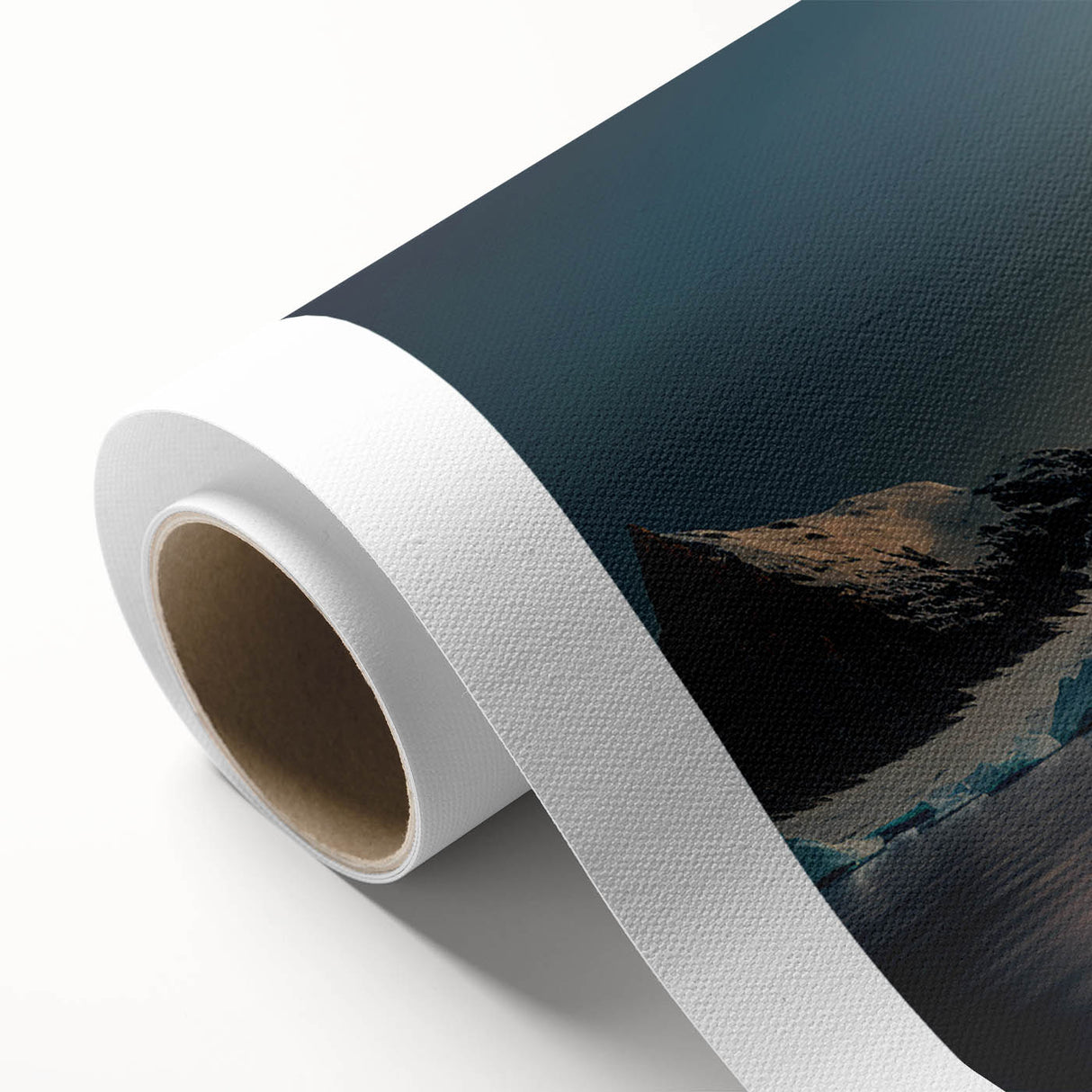 Stunning rolled canvas artwork showcasing a serene iceberg landscape design, featuring cool blue tones and intricate textures, perfect for home décor.