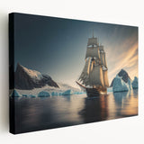 Stretched canvas wall art showcasing a vibrant iceberg landscape design, featuring shades of blue and white, ideal for modern home decor or gallery display.