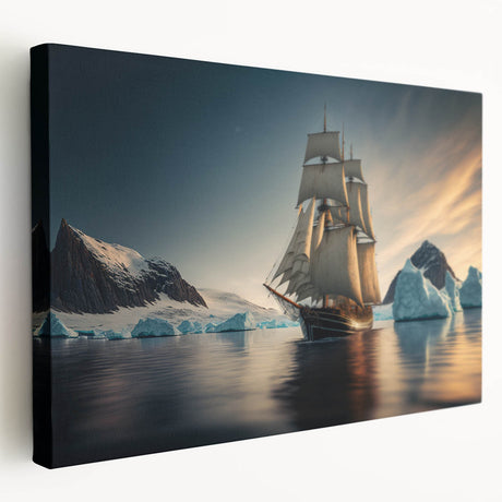 Stretched canvas wall art showcasing a vibrant iceberg landscape design, featuring shades of blue and white, ideal for modern home decor or gallery display.