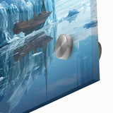 Close-up view of a vibrant acrylic glass wall art piece showcasing a stunning iceberg landscape design, featuring intricate details and vivid colors, ideal for modern decor.