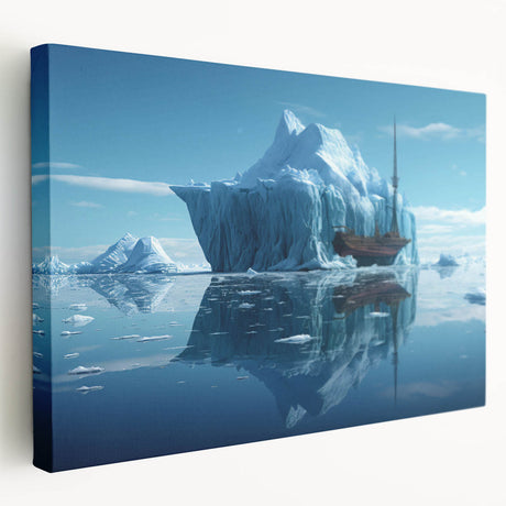 Elegant stretched canvas wall art depicting a serene iceberg landscape, showcasing shades of blue and white, perfect for modern home decor and interior design enthusiasts.