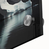 Close-up of an acrylic glass wall art piece showcasing a vibrant iceberg landscape design, highlighting intricate details and textures in cool blue tones. Perfect for modern decor.