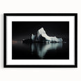 Framed black wall art featuring a striking iceberg design, showcasing cool blue and white colors, perfect for modern home decor and enhancing interior aesthetics.
