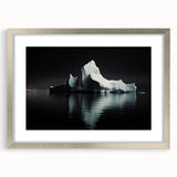 Framed wall art featuring a stunning iceberg landscape design with silver matting, showcasing vibrant blue and white hues, perfect for modern home décor.