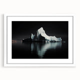 Framed wall art featuring a stunning iceberg design with a white mat, showcasing vibrant blue and icy textures, perfect for modern home decor.