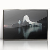Framed acrylic wall art featuring a stunning iceberg design, showcasing vibrant blue and white colors, perfect for modern home decor and enhancing interior aesthetics.