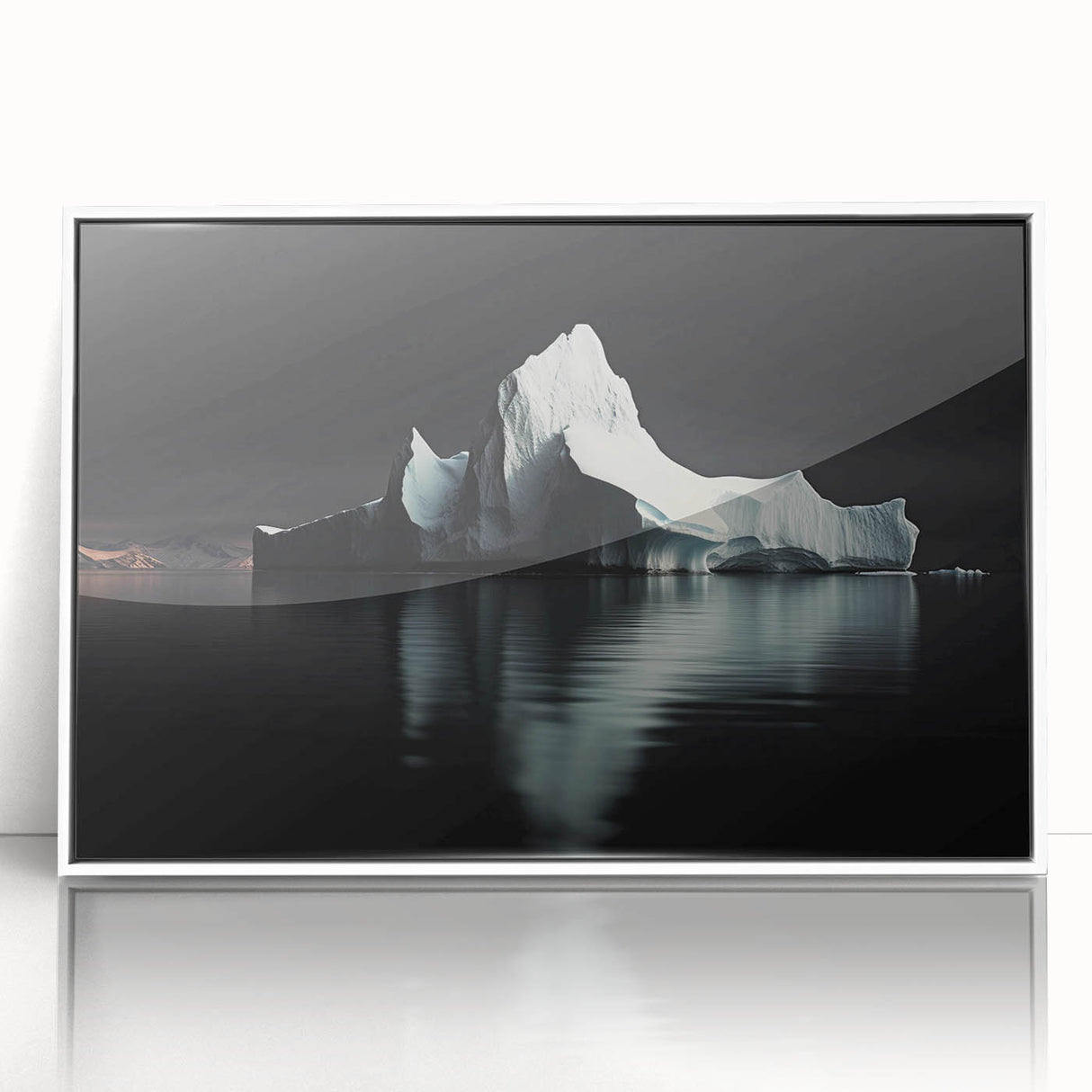 Framed acrylic wall art showcasing a stunning iceberg landscape design with vibrant blues and whites, ideal for modern home decor. Perfect for adding a serene touch to any space.