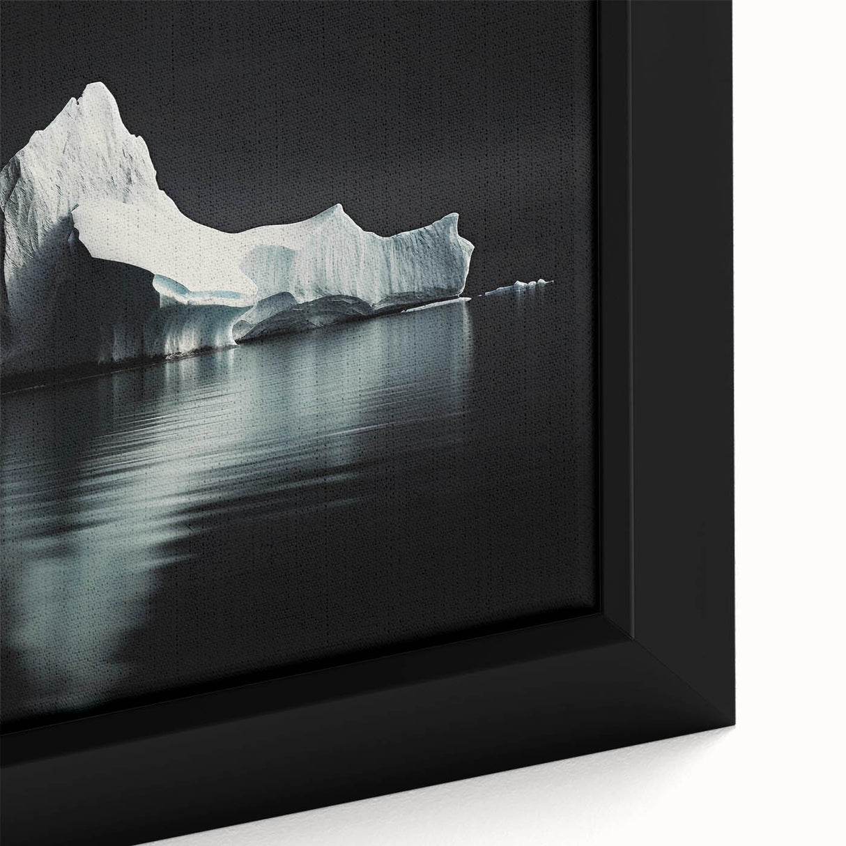 Framed canvas artwork showcasing a stunning iceberg landscape design, featuring cool blue tones and intricate details, perfect for modern home decor.