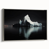 Framed canvas wall art showcasing a stunning iceberg landscape design with silver accents, perfect for modern home decor, adding a serene touch to any room.