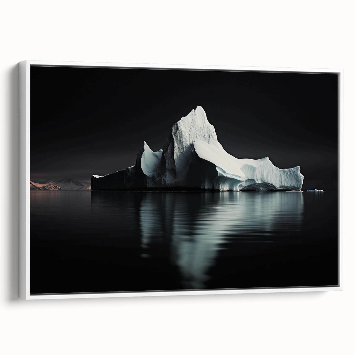 Framed canvas wall art showcasing a serene iceberg landscape design in shades of blue and white, perfect for modern home decor and enhancing interior spaces.
