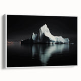 Framed canvas wall art showcasing a serene iceberg landscape design in shades of blue and white, perfect for modern home decor and enhancing interior spaces.