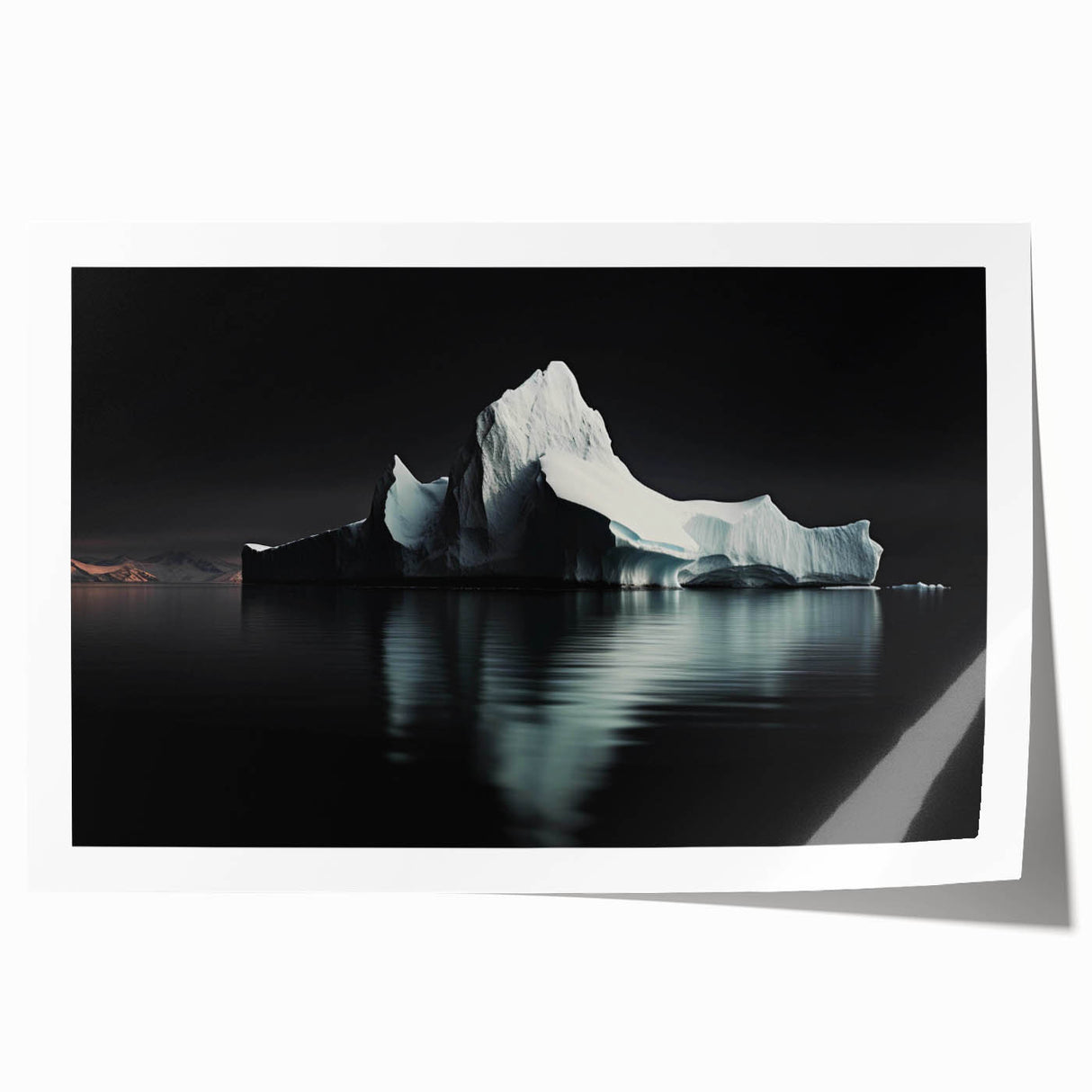 Abstract iceberg landscape wall art print showcasing cool blue tones and intricate details, ideal for modern home decor, packaged in a protective rolled format.