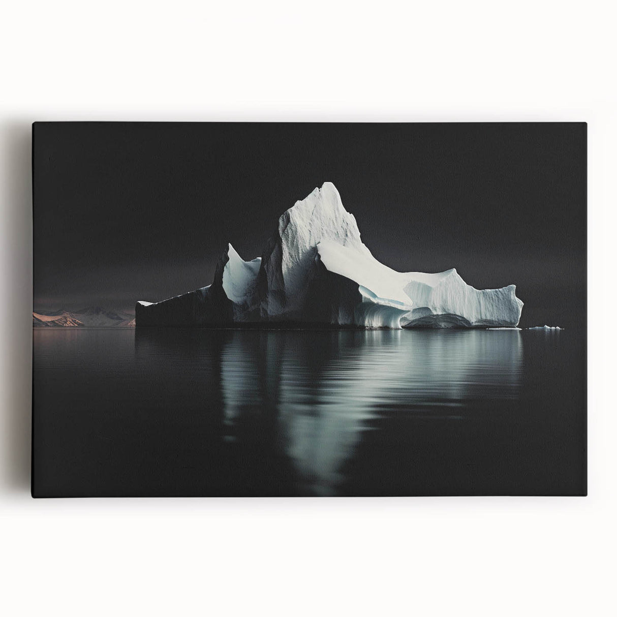 Stretched canvas wall art depicting an abstract iceberg landscape design, showcasing shades of blue and white with textured detailing, ideal for modern home decor.