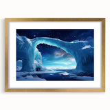 Framed wall art featuring an elegant iceberg design, highlighted with a gold mat, showcasing a modern aesthetic perfect for contemporary home decor.