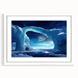 Framed wall art featuring a stunning iceberg landscape design, showcasing vibrant blues and whites, perfect for adding elegance to modern decor.