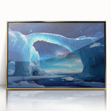 Framed acrylic wall art showcasing a striking iceberg landscape design in gold tones, perfect for home decor. Ideal for modern interiors and art enthusiasts.