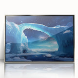 Framed acrylic wall art featuring a stunning iceberg design in cool blue and white hues, set against a sleek silver frame, perfect for modern decor.
