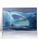 Framed acrylic wall art showcasing a stunning iceberg landscape with vibrant blue tones, designed to enhance modern home decor, front view presentation.