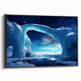 Framed canvas wall art featuring a stunning iceberg landscape design with a black frame, showcasing serene blue and white tones that evoke tranquility. Ideal for modern home decor.