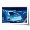 Stunning rolled print showcasing a vibrant iceberg landscape design, featuring shades of blue and white, perfect for modern home decor or art collections.