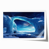 Stunning rolled print showcasing a vibrant iceberg landscape design, featuring shades of blue and white, perfect for modern home decor or art collections.
