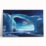 Stretched canvas wall art showcasing a stunning iceberg landscape design, featuring cool blue tones and a serene atmosphere, perfect for modern home decor.