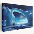 Stretched canvas wall art showcasing a side view of a majestic iceberg design, blending shades of blue and white, perfect for enhancing modern decor and creating a serene ambiance.