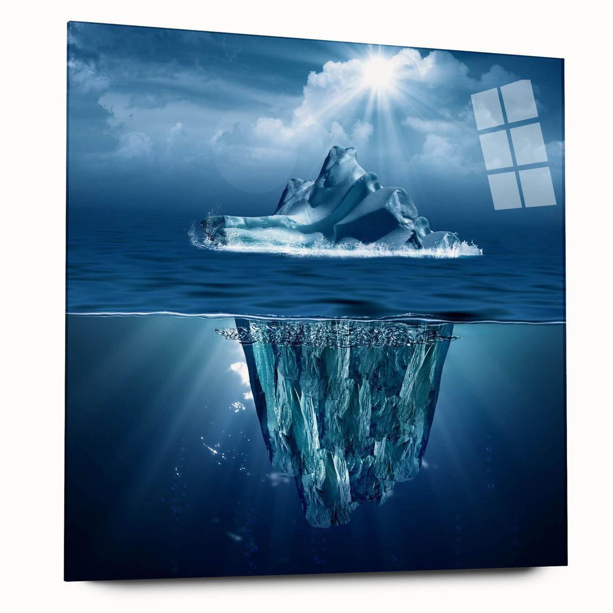 Acrylic glass wall art showcasing a stunning iceberg landscape design from the "Landscapes" collection, displayed from a side view, ideal for modern decor.