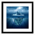 Black-framed wall art featuring a stunning iceberg landscape design, showcasing vibrant blues and whites, perfect for adding a touch of nature to modern decor.