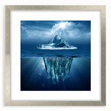 Framed wall art depicting a stunning iceberg landscape design, featuring a silver frame with matting, perfect for enhancing modern home decor aesthetics.