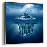 Framed canvas wall art showcasing a stunning iceberg landscape design in a silver frame, perfect for modern home decor with a serene color palette. Ideal for nature lovers.